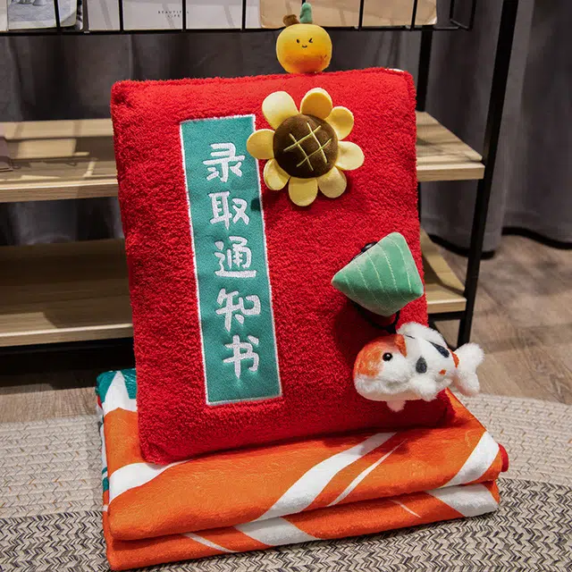 皮皮豆 逢考必过毯 简约美观抱枕 创意设计舒适柔软靠枕 玩偶周边