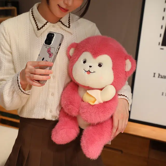 皮皮豆 吃香蕉的粉色小猴子 玩偶 毛绒公仔