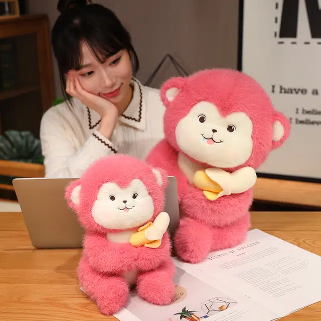 皮皮豆 吃香蕉的粉色小猴子 玩偶 毛绒公仔