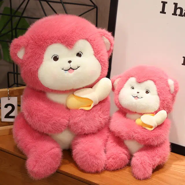 皮皮豆 吃香蕉的粉色小猴子 玩偶 毛绒公仔