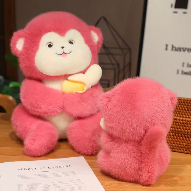 皮皮豆 吃香蕉的粉色小猴子 玩偶 毛绒公仔