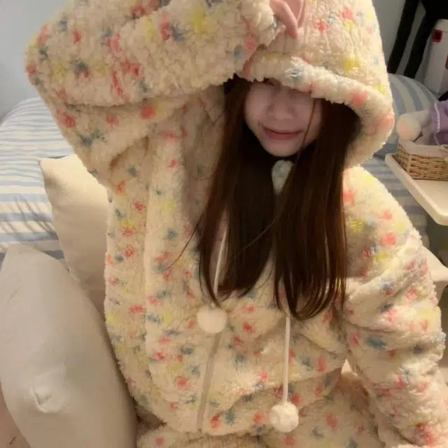米囹 秋冬季羊羔绒拉链款连帽女士厚款珊瑚绒保暖大码家居服睡衣套装 女款