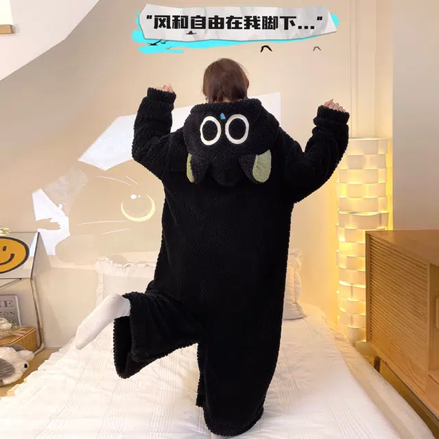 米囹 可爱小恶魔加厚绒女冬季睡袍秋冬连体珊瑚绒家居服睡衣套装 女款