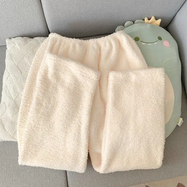 米囹 米白蝴蝶结圆领套头冬季女半边绒保暖珊瑚绒家居服睡衣套装 女款