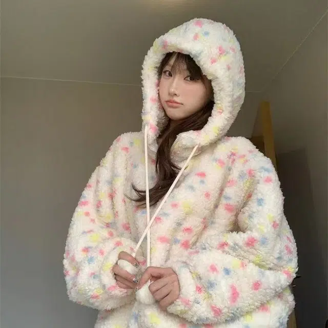 米囹 秋冬季羊羔绒拉链款连帽女士厚款珊瑚绒保暖大码家居服睡衣套装 女款