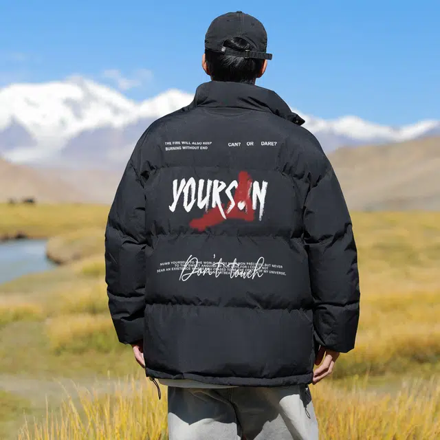 宜而爽 美式复古高街户外潮流涂鸦模糊人影字母印花宽松休闲运动加厚保暖立领防风棉衣面包服外套日常通勤百搭棉服 男女同款