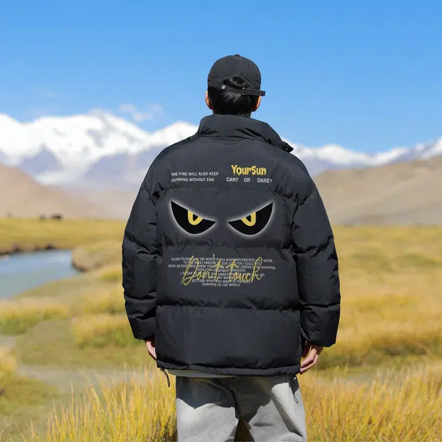 宜而爽 美式高街复古潮牌小恶魔图案字母印花宽松休闲运动加厚保暖立领防风棉衣面包服外套日常通勤百搭棉服 男女同款