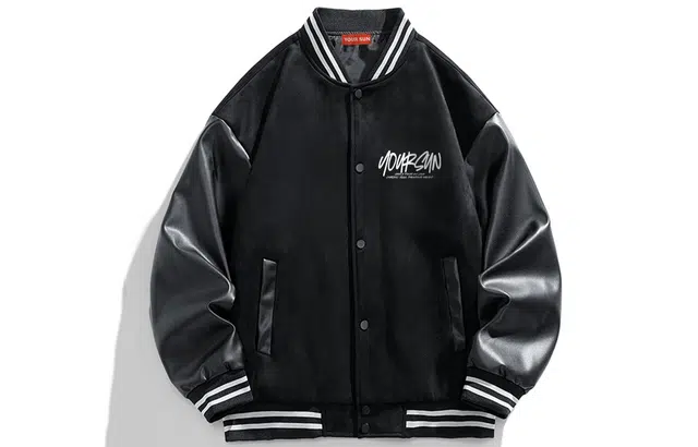 宜而爽  美式高街创意闪电水晶十字剑图案字母印花宽松休闲舒适百搭日常通勤运动麂皮绒单排扣落肩长袖棒球服 男女同款