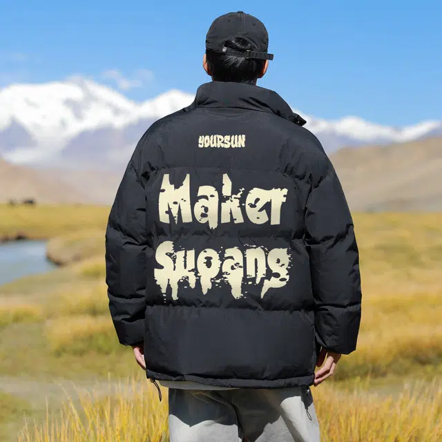 宜而爽 美式街头复古潮流基础简约涂鸦字母印花宽松休闲运动加厚保暖立领防风棉衣面包服外套日常通勤百搭棉服 男女同款