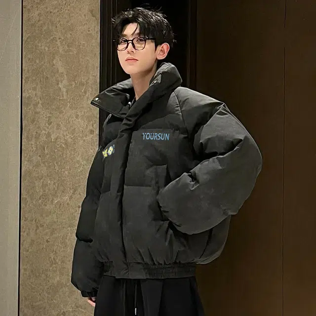 宜而爽 美式复古高街户外运动学院风仿刺绣花卉图案字母印花立领加厚保暖慵懒感防风短款棉衣面包服宽松休闲日常百搭棉服外套 男女同款