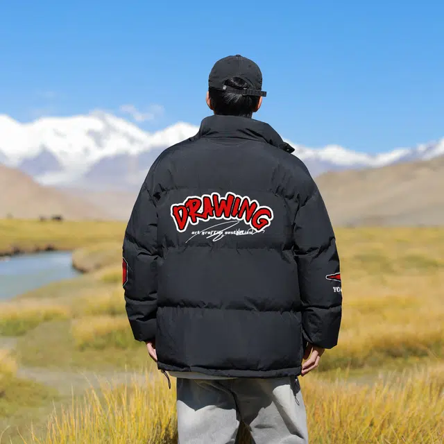 宜而爽 美式高街复古基础款创意图案字母数字印花宽松休闲运动加厚保暖立领防风棉衣面包服外套日常通勤百搭学院风棉服 男女同款