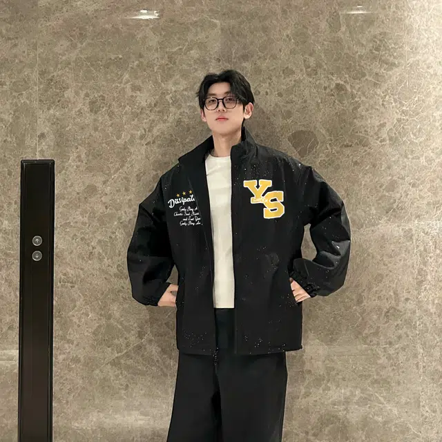 宜而爽 美式复古高街户外运动短款满天星两面穿基础简约字母印花宽松休闲百搭舒适通勤防风飞行员教练翻领夹克外套 男女同款