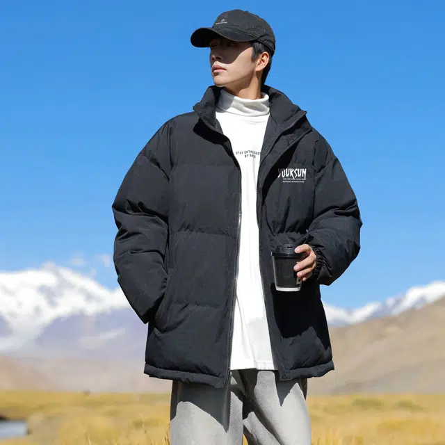 宜而爽 美式复古高街户外潮流涂鸦模糊人影字母印花宽松休闲运动加厚保暖立领防风棉衣面包服外套日常通勤百搭棉服 男女同款