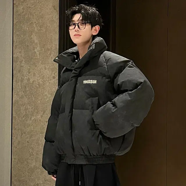 宜而爽 美式高街复古潮流韩系基础简约创意涂鸦字母印花立领加厚保暖慵懒感防风短款棉衣面包服宽松休闲日常百搭棉服外套 男女同款