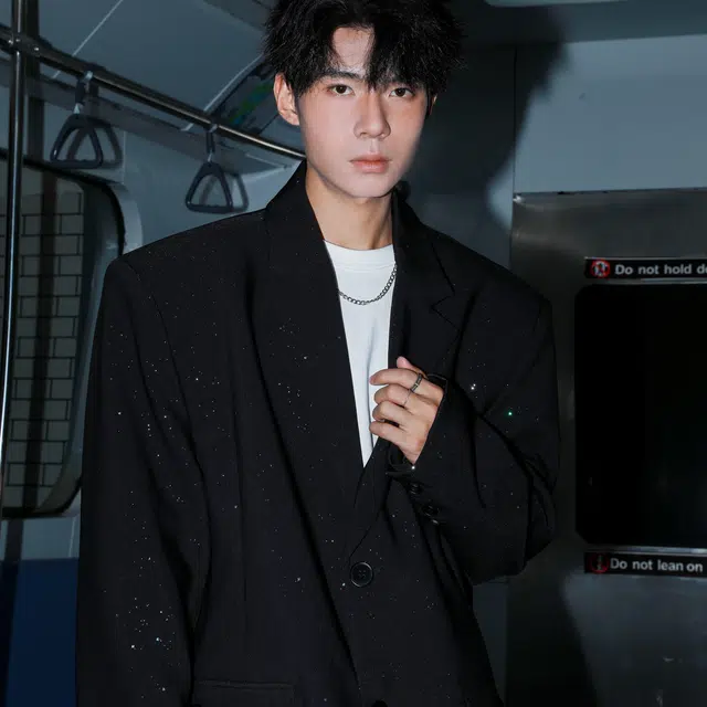 北欧攻略 美式巴黎时尚轻奢满天星亮片大码长袖垫肩休闲通勤西装 男女同款