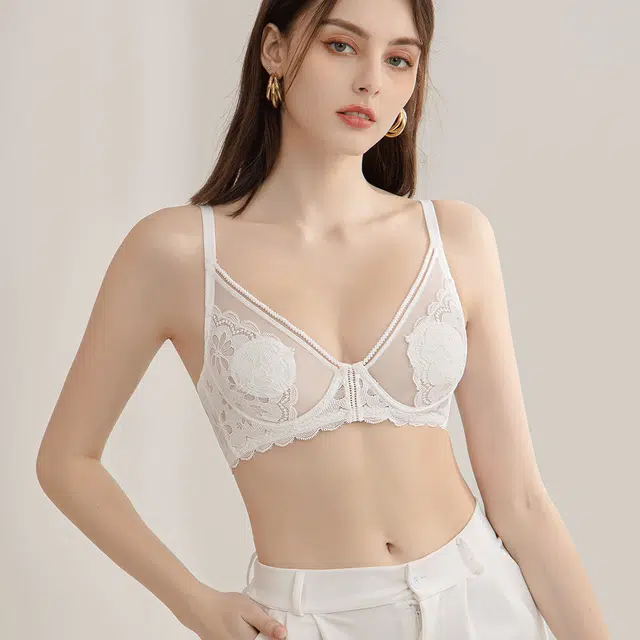 莫代尔 美背蕾丝透气无痕软支撑内衣收副乳大胸显小聚拢薄款软支撑防下垂性胸罩文胸 女款