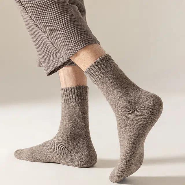 莫代尔 羊毛柔软舒适亲肤保暖长袜简约基础款纯色无骨袜抑菌吸汗时尚百搭中筒袜 男女同款