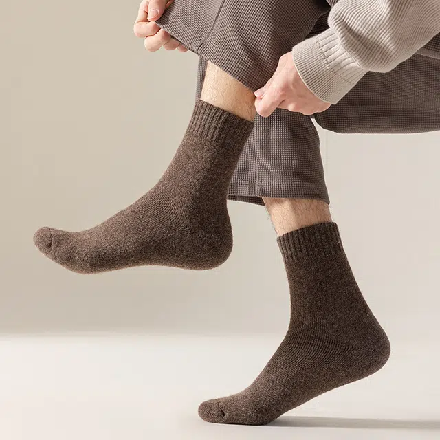 莫代尔 羊毛柔软舒适亲肤保暖长袜简约基础款纯色无骨袜抑菌吸汗时尚百搭中筒袜 男女同款