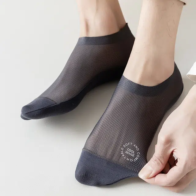 莫代尔 船袜超薄款冰丝隐形袜子吸汗防臭防滑不掉跟凉感防滑浅口短袜 男款 组合装