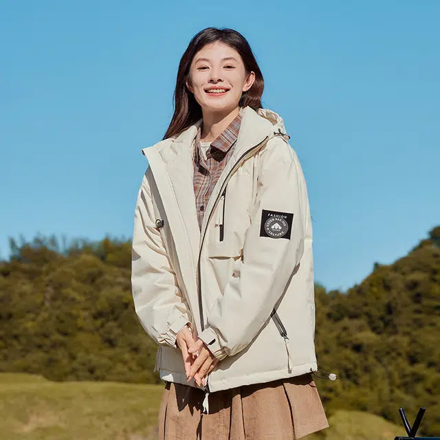 美力城 三防加厚连帽纯色羽绒服 男女同款