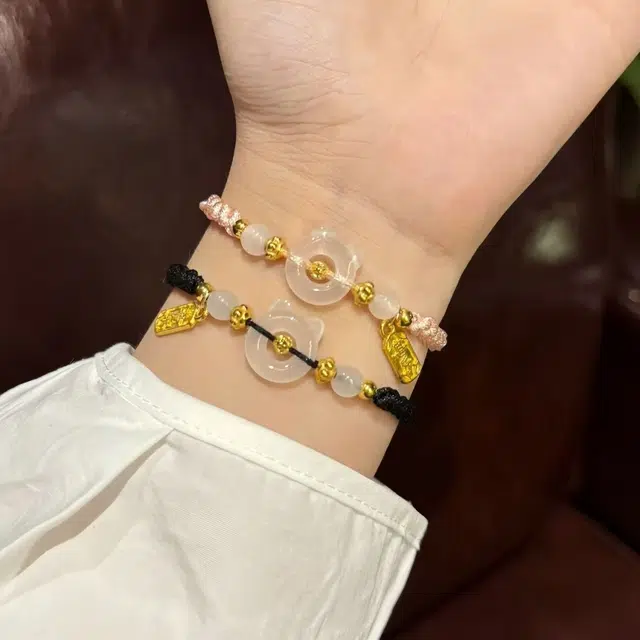 月岚 招财猫平安扣 守护喵星人赠招财符 平安喜乐 水逆退散新中式有钱花复古国潮风 转运珠调节好运 琉璃 手绳 男女同款情侣款