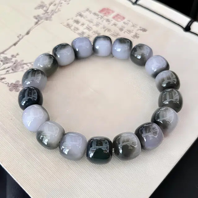 月岚 国潮新中式水墨渐变桶珠绕指柔 白玉菩提 手串 男女同款情侣款