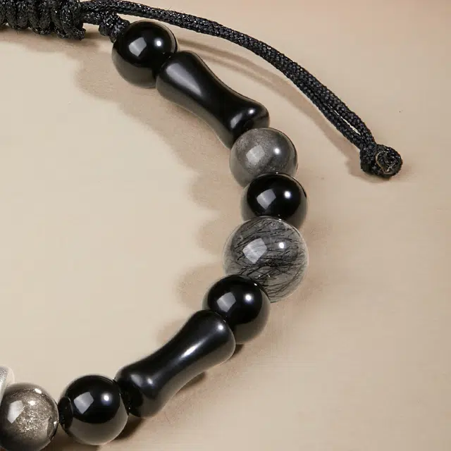 月岚 新中式麒麟竹节上岸事业有成 时来运转 国潮 小众设计 黑曜石 手绳 男女同款情侣款