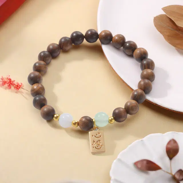 月岚 心想事成福牌 小众设计 转运招财 典雅气质 招财纳福 绕指柔复古 木作 手串 男女同款情侣款 檀木