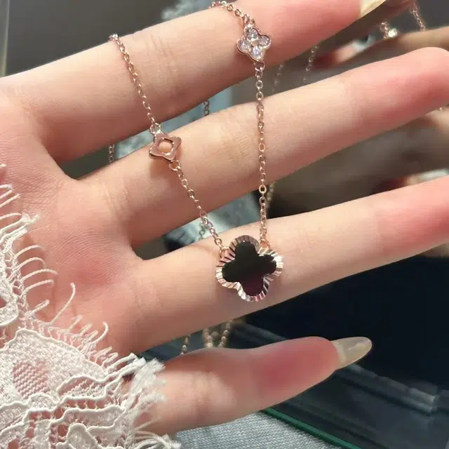 【999足银|幸运四叶草】 月岚 车花闪耀系列锁骨链 精致简约轻奢小众优雅时尚 新中式吊坠#好运 玛瑙 项链 女款