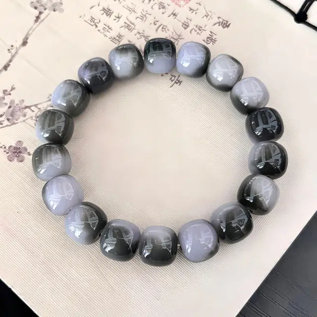 月岚 国潮新中式水墨渐变桶珠绕指柔 白玉菩提 手串 男女同款情侣款