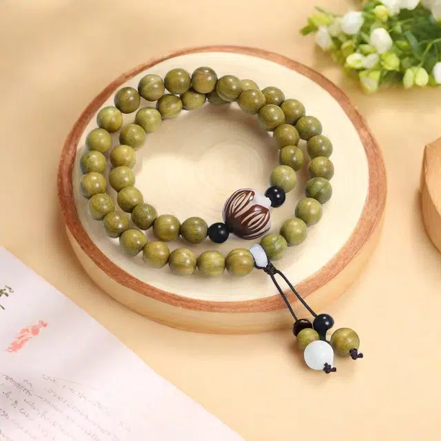 月岚 莲花双圈 新中式古风 多圈叠带 绕指柔 菩提 木作手串 男女同款情侣款 绿檀