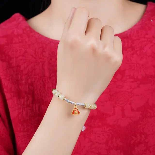 月岚 新中式招财转运珠国潮风 复古 小众设计 手工编织 个性 典雅 高级 好运 和田玉手链 翠青玉 男女同款情侣款