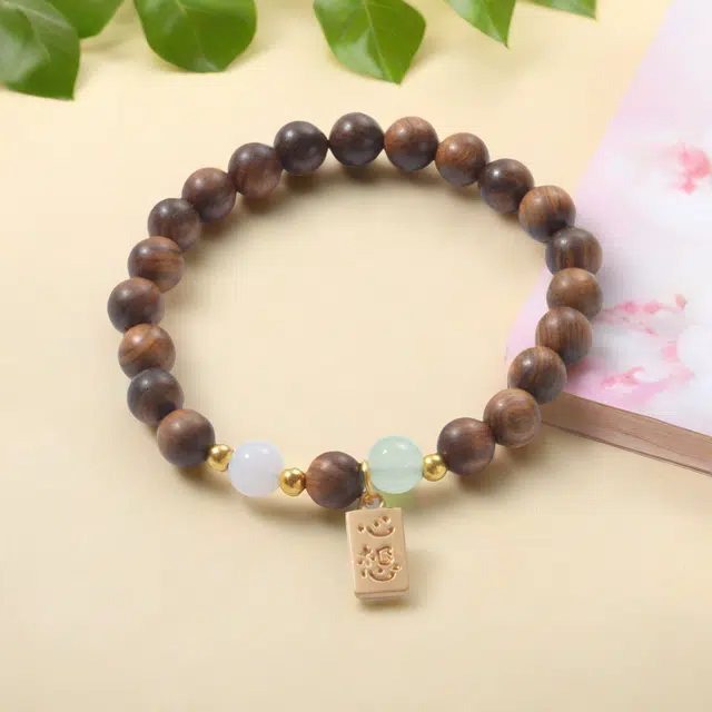 月岚 心想事成福牌 小众设计 转运招财 典雅气质 招财纳福 绕指柔复古 木作 手串 男女同款情侣款 檀木