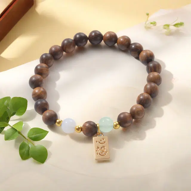 月岚 心想事成福牌 小众设计 转运招财 典雅气质 招财纳福 绕指柔复古 木作 手串 男女同款情侣款 檀木