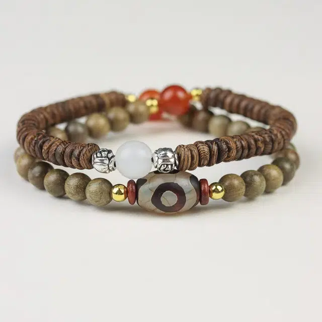 月岚 新中式民族风藏式双圈叠戴转运珠佛珠念珠 简约复古 檀木 手串 男女同款情侣款