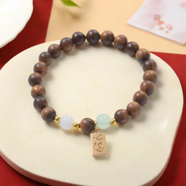 月岚 心想事成福牌 小众设计 转运招财 典雅气质 招财纳福 绕指柔复古 木作 手串 男女同款情侣款 檀木