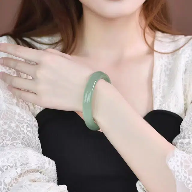 月岚 新中式青山黛贵妃镯气质 国风国潮  小众清冷高雅 古风温婉 轻奢高级 东陵玉 玉石手镯 女款
