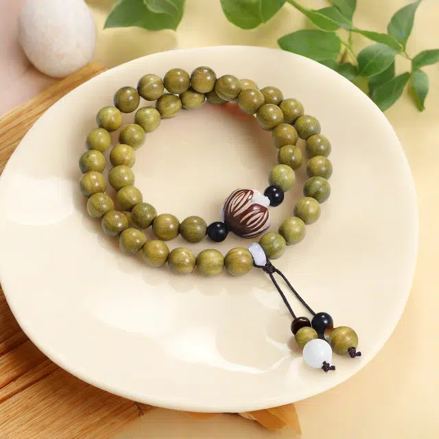 月岚 莲花双圈 新中式古风 多圈叠带 绕指柔 菩提 木作手串 男女同款情侣款 绿檀