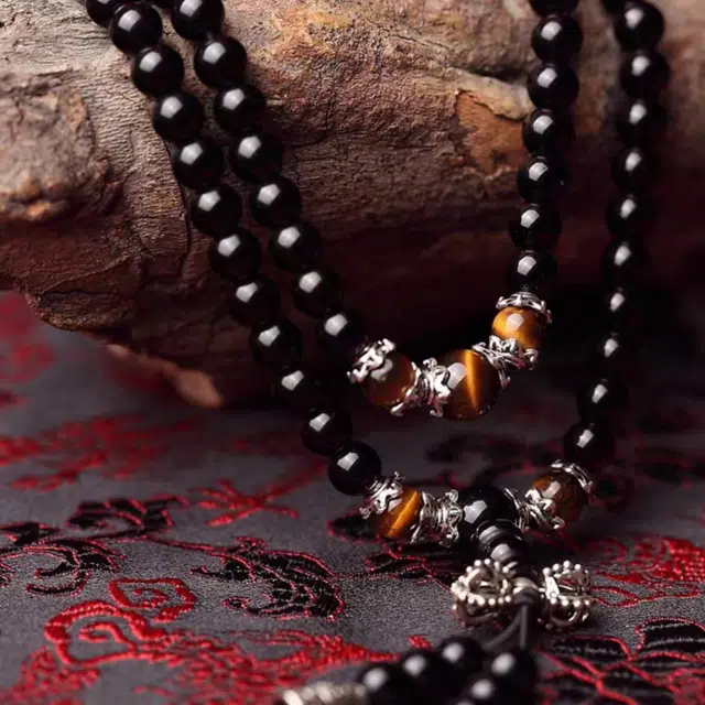 月岚 新中式六字真言招财藏式佛珠转运珠国潮高级感 民族风 转运 绕指柔 多圈 黑曜石 玉石手串 男女同款情侣款