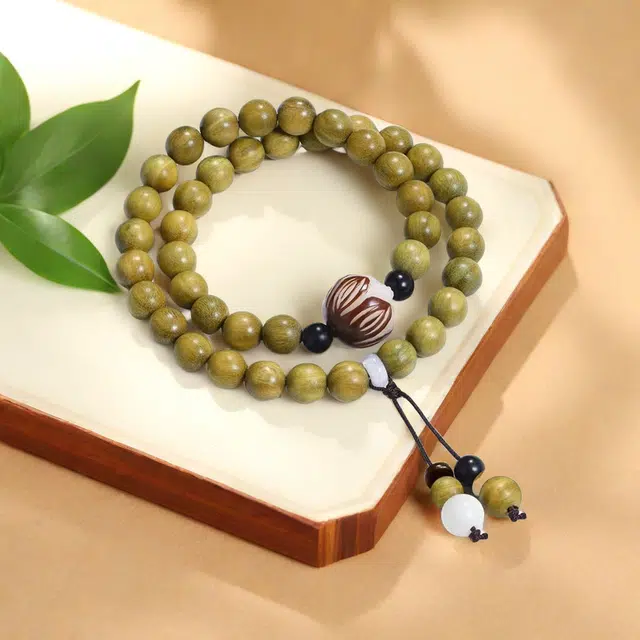 月岚 莲花双圈 新中式古风 多圈叠带 绕指柔 菩提 木作手串 男女同款情侣款 绿檀