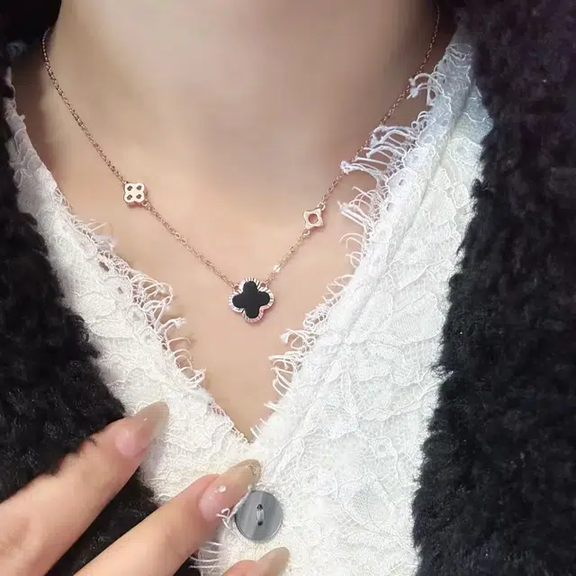 【999足银|幸运四叶草】 月岚 车花闪耀系列锁骨链 精致简约轻奢小众优雅时尚 新中式吊坠#好运 玛瑙 项链 女款