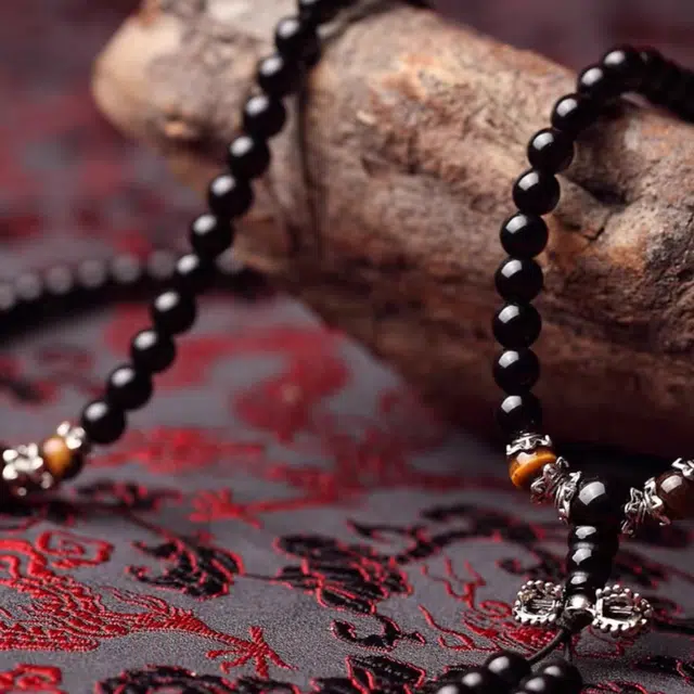 月岚 新中式六字真言招财藏式佛珠转运珠国潮高级感 民族风 转运 绕指柔 多圈 黑曜石 玉石手串 男女同款情侣款