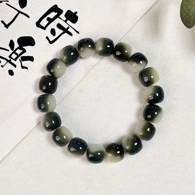 月岚 国潮新中式水墨渐变桶珠绕指柔 白玉菩提 手串 男女同款情侣款