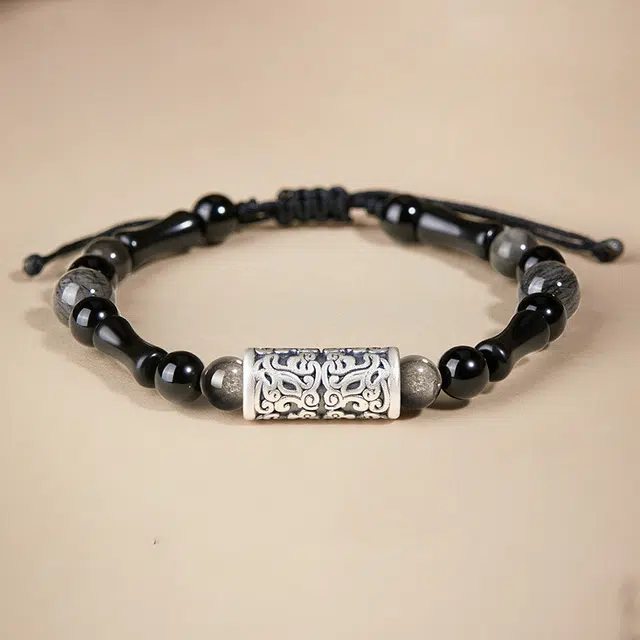月岚 新中式麒麟竹节上岸事业有成 时来运转 国潮 小众设计 黑曜石 手绳 男女同款情侣款