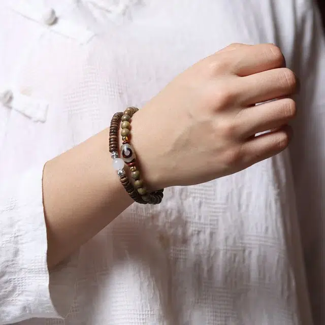 月岚 新中式民族风藏式双圈叠戴转运珠佛珠念珠 简约复古 檀木 手串 男女同款情侣款