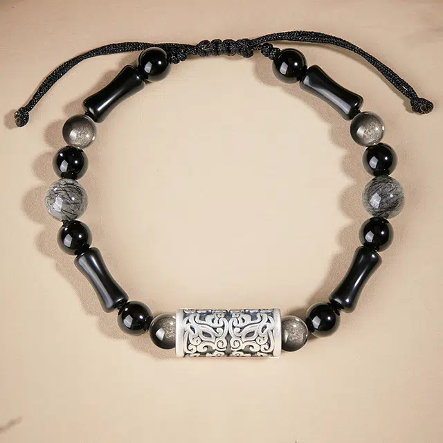 月岚 新中式麒麟竹节上岸事业有成 时来运转 国潮 小众设计 黑曜石 手绳 男女同款情侣款