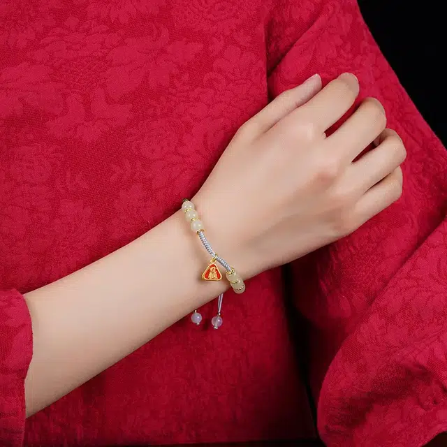 月岚 新中式招财转运珠国潮风 复古 小众设计 手工编织 个性 典雅 高级 好运 和田玉手链 翠青玉 男女同款情侣款