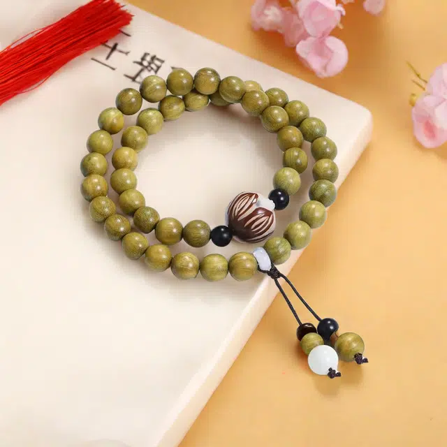 月岚 莲花双圈 新中式古风 多圈叠带 绕指柔 菩提 木作手串 男女同款情侣款 绿檀