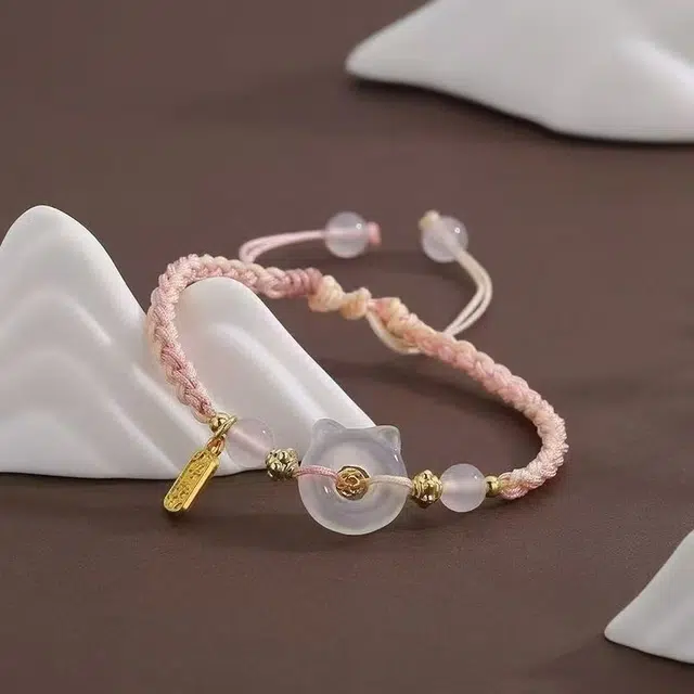 月岚 招财猫平安扣 守护喵星人赠招财符 平安喜乐 水逆退散新中式有钱花复古国潮风 转运珠调节好运 琉璃 手绳 男女同款情侣款