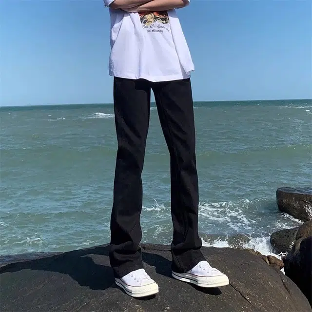 北极绒 美式高街潮牌痞帅修身直筒微喇裤子薄牛仔裤 男款